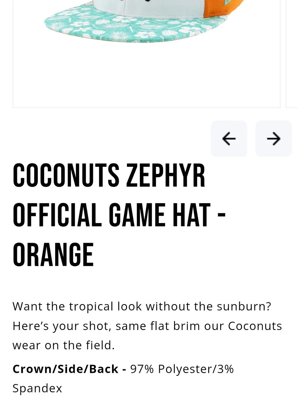 Zephyr Orange & Light Gray Baseball Cap with Black Label